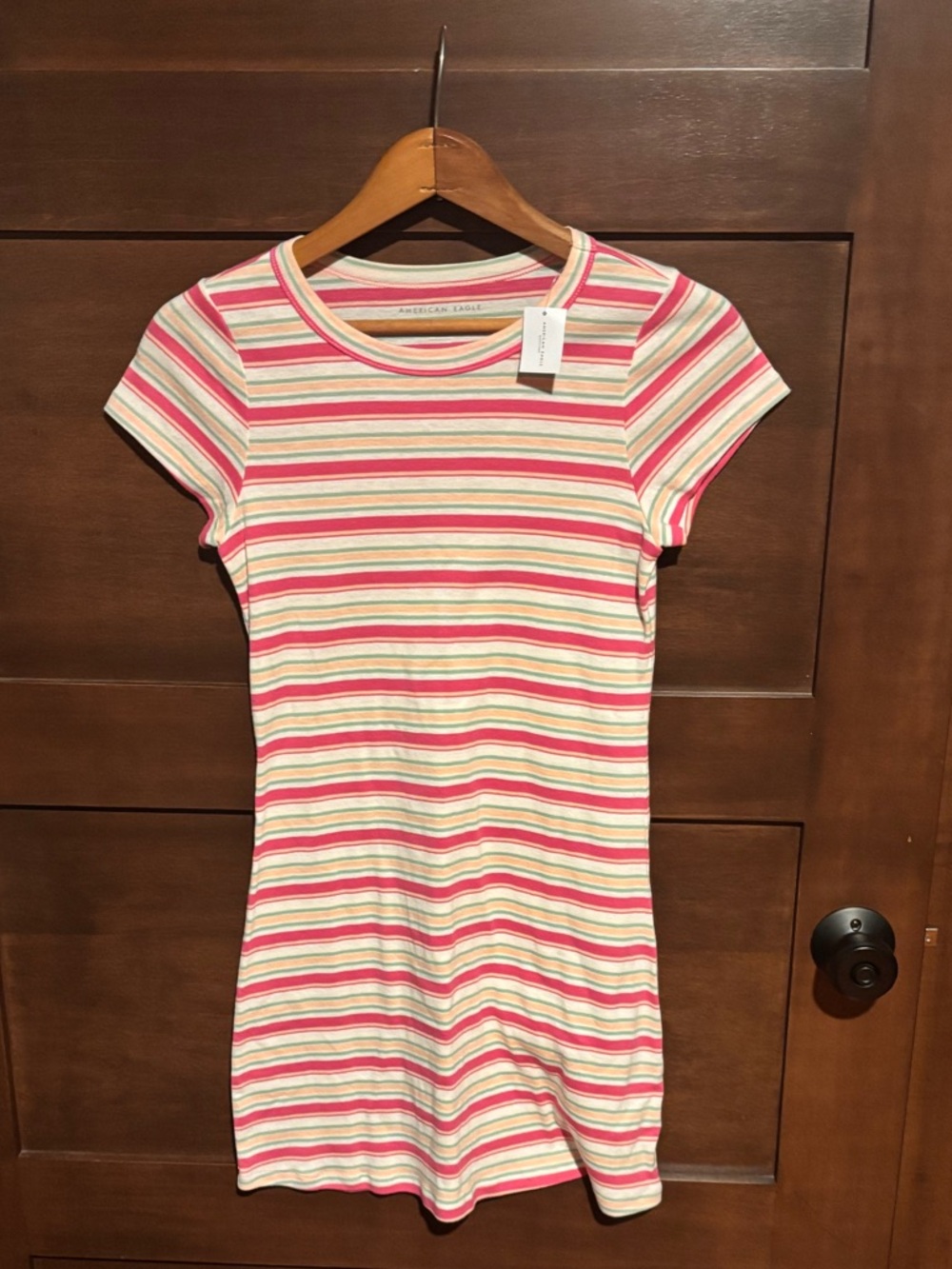 American Eagle Outfitters Pink & Cream Striped Short Sleeve T-shirt Dress
